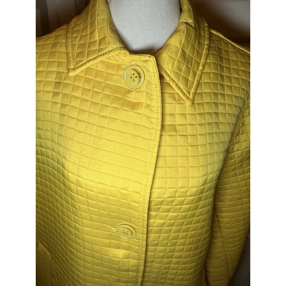 Harve Benard Quilted Coat Women Size 16 Vintage Yellow Grid Textured Long Jacket - Picture 6 of 11
